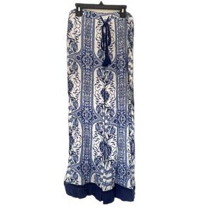 Abbeline Wide Leg Slit Beach Pants‎ Blue Floral Boho Swim Coverup Size Small